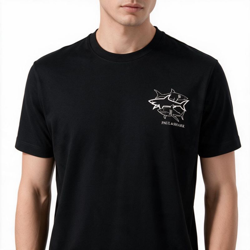Paul&Shark men's cotton T-shirt, black - model 26411035-11, classic cut, high-quality cotton