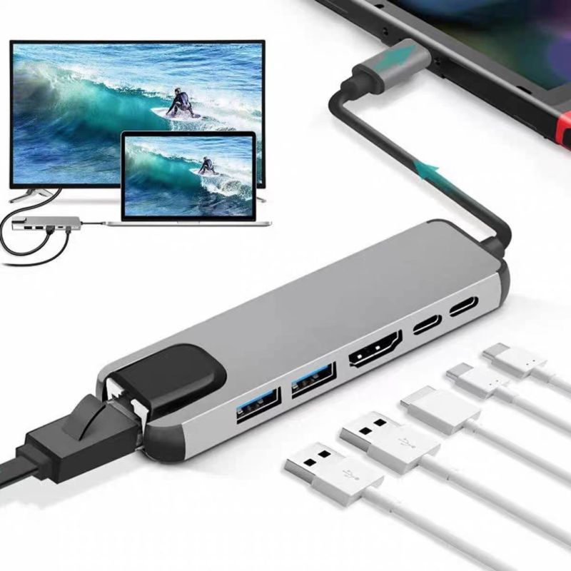 GEMBIRD MULTI ADAPTER USB TYPE-C 5IN1 (USB AF AND TYPE-C HUB + HDMI + PD+LAN) GRAY Kable i adaptery/Adaptery, przejściówki Your Sports Performance