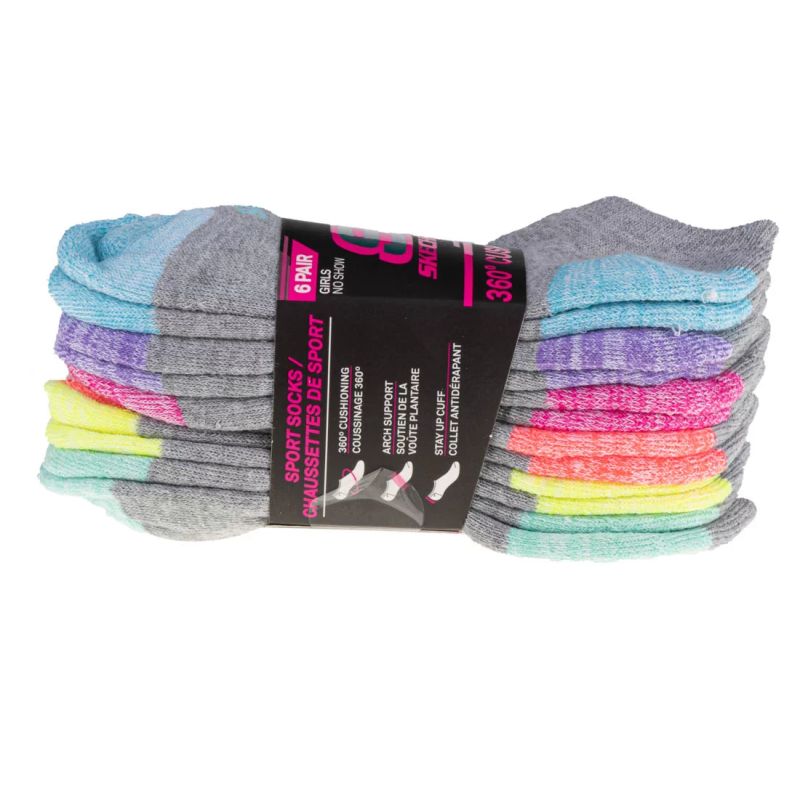 Skechers 6pk Girls Full Terry No Show S108265-GRY gray 31-34 In preparation Your Sports Performance