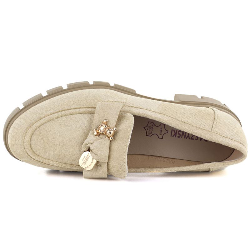 Women's suede shoes with decoration, beige M.Daszyński MR23106 M. Daszyński