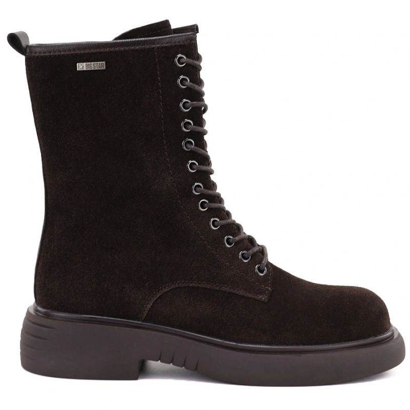 Women's leather ankle boots, suede, chocolate Big Star UU274612