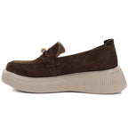 Women's leather platform moccasins with beads, brown, Vinceza 79649