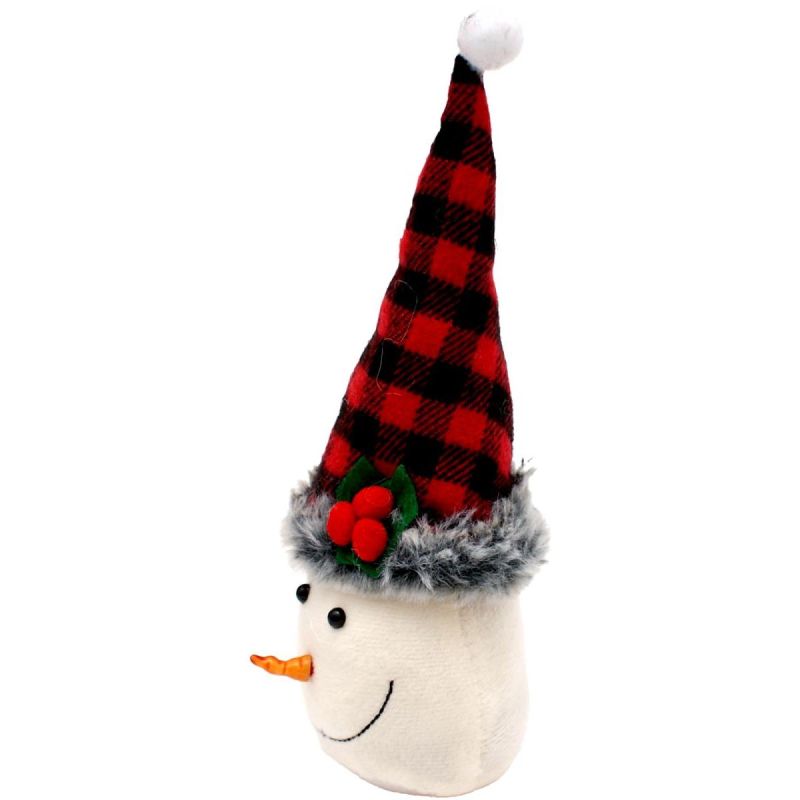 DECORATIVE SNOWMAN 20CM WITH A RED AND BLACK CHECKERED HAT Clothing Your Sports Performance