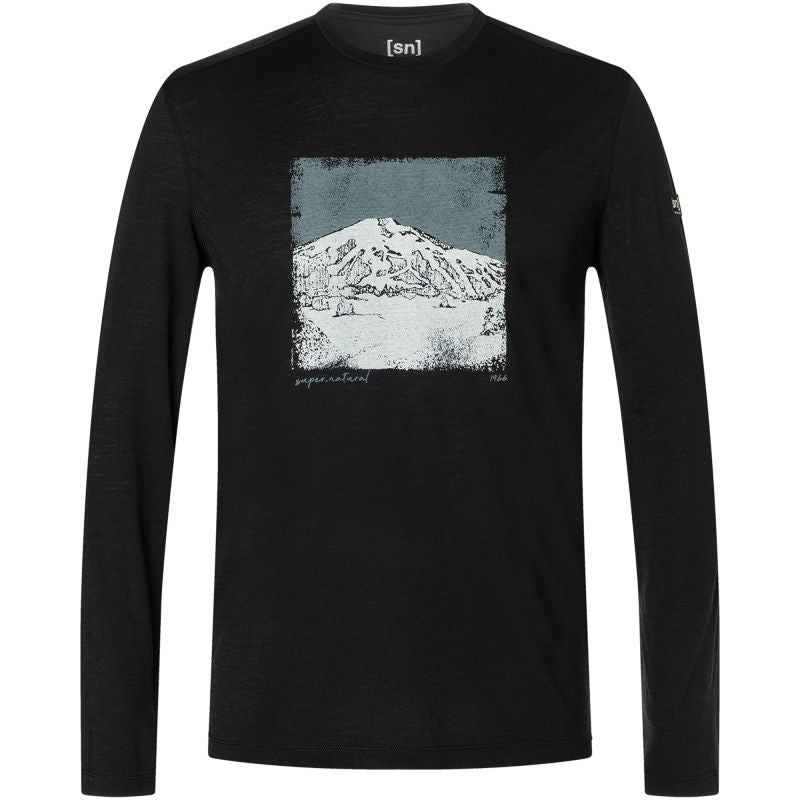 Men's long-sleeve shirt SUPER.NATURAL M LITHOGRAPHY MOUNTAIN LS black