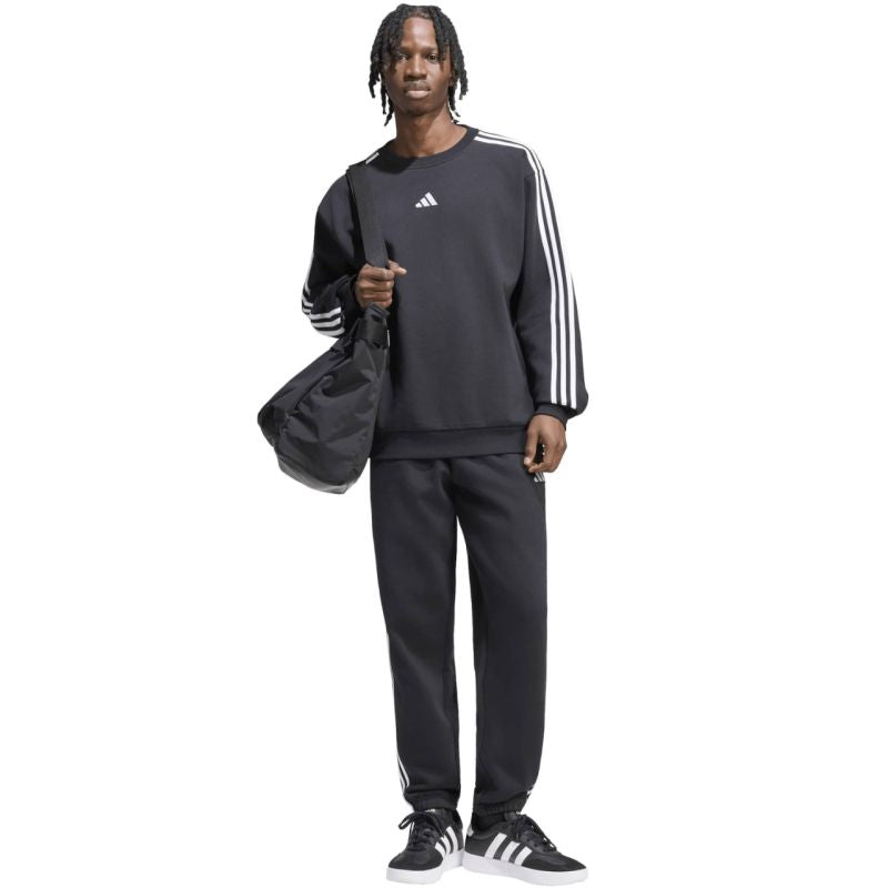 Men's adidas Essentials 3-Stripes Fleece Tapered Cuffed Pants Black KY6526