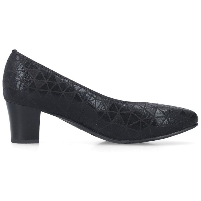 Women's leather pumps with a low heel, black Rieker 44650-05