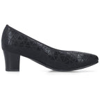 Women's leather pumps with a low heel, black Rieker 44650-05