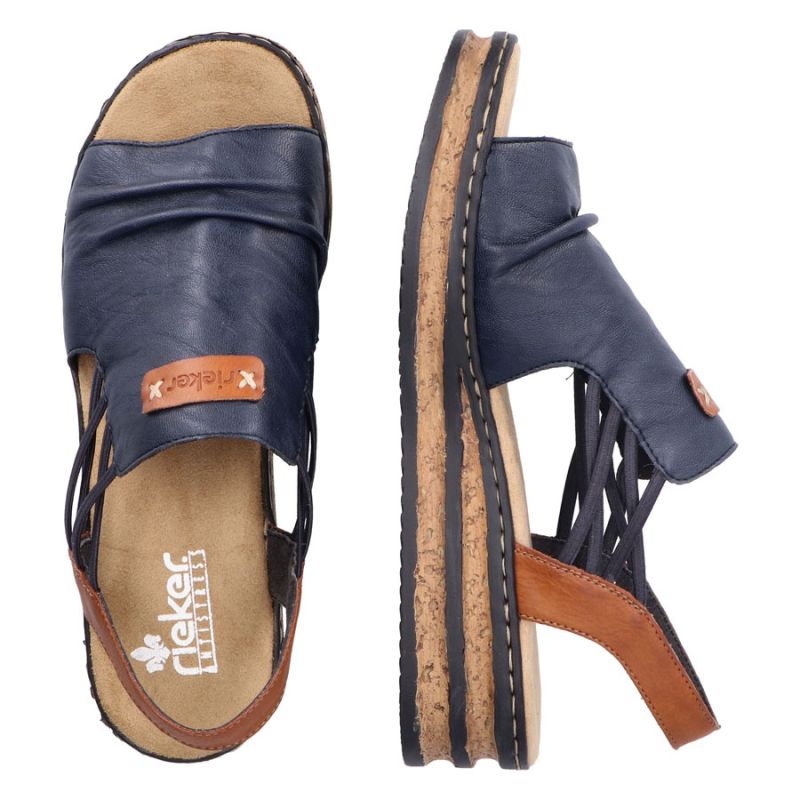 Comfortable women's wedge sandals, blue Rieker 62962-14 Rieker