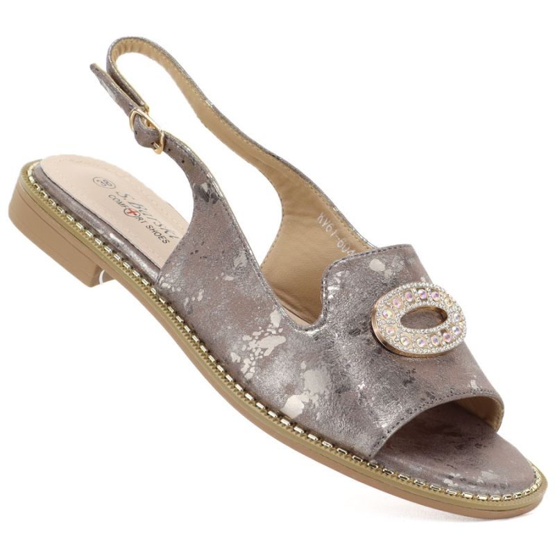 Women's flat sandals with pewter decoration S.Barski 61-6040 S.Barski