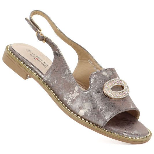 Women's flat sandals with pewter decoration S.Barski 61-6040 S.Barski