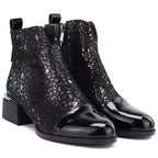Women's leather ankle boots with heels in black and silver D&A S.Barski LZ62-2043