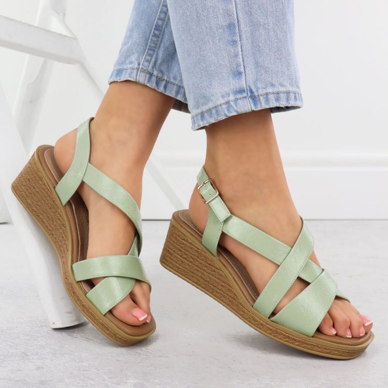 Sergio Leone SK298 women's patent leather wedge sandals in green Footwear Your Sports Performance