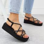 Women's Roman wedge sandals with zircons, black Filippo DS6898 Footwear Your Sports Performance