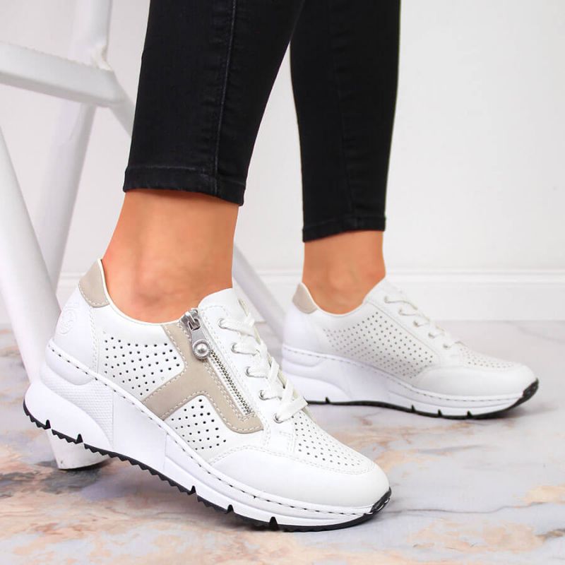 Rieker W N6304-80 white leather wedge shoes Footwear/Lifestyle/Rieker Your Sports Performance