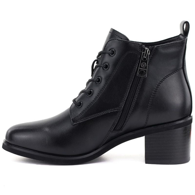 Women's leather lace-up high-heeled ankle boots, black, Vinceza EN27-133107
