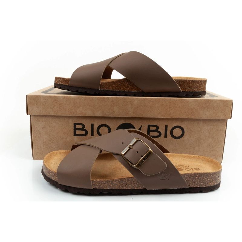 Bio Bio shoes men's slippers, profiled flip-flops, natural leather, brown Your Sports Performance