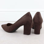 Women's chocolate suede pumps with a block heel Sergio Leone PB414 Footwear Your Sports Performance