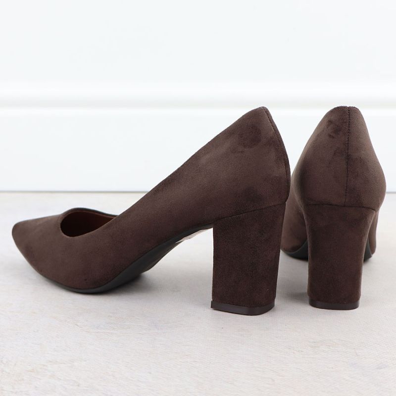 Women's chocolate suede pumps with a block heel Sergio Leone PB414 Footwear Your Sports Performance