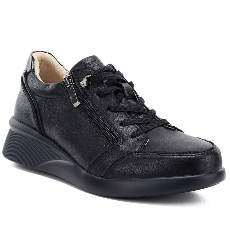 Women's leather wedge shoes, comfortable, black, Vinceza 79644