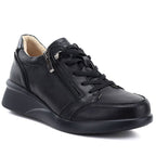 Women's leather wedge shoes, comfortable, black, Vinceza 79644