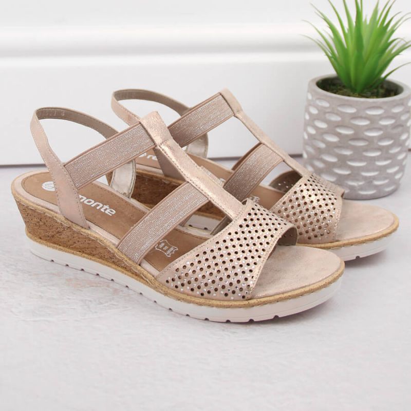 Comfortable wedge sandals Remonte W RKR667, pink gold Footwear/Lifestyle/Rieker Your Sports Performance