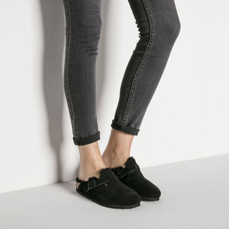 Birkenstock Boston Shearling Black Women's Wool Insulated Clogs in Suede Leather Narrow (0259883) In preparation Your Sports Performance