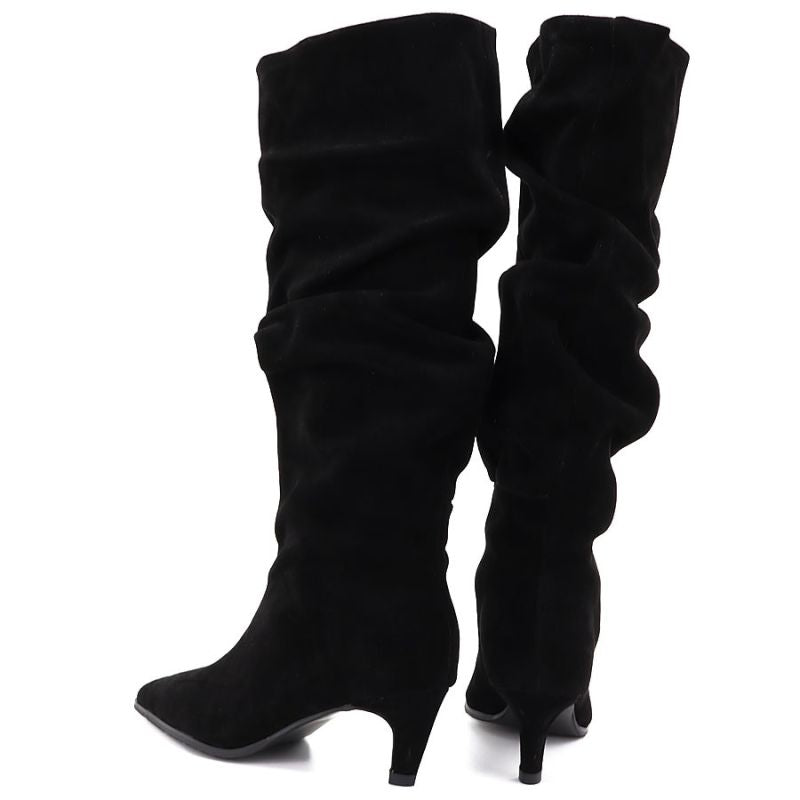 Women's leather boots, ruffled, black, Vinceza ZHI27-89167