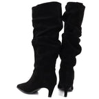 Women's leather boots, ruffled, black, Vinceza ZHI27-89167