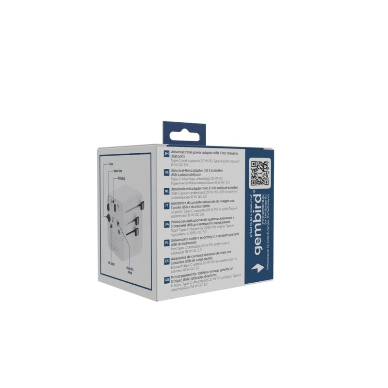 GEMBIRD UNIVERSAL TRAVEL ADAPTER 20W, WHITE Kable i adaptery/Adaptery, przejściówki Your Sports Performance