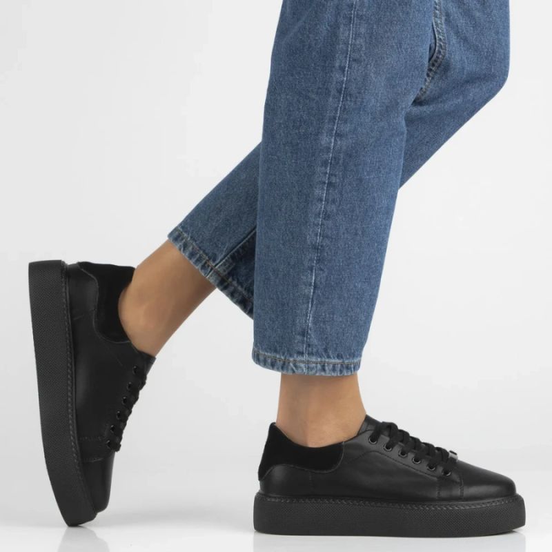 Women's leather platform sneakers, black, Filippo DP6119