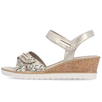 Women's gold leather wedge sandals Remonte by Rieker R6266-90 Rieker