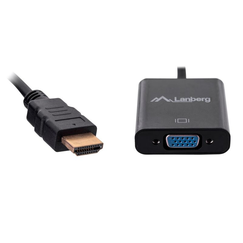 Lanberg AD-0017-BK adapter (HDMI M - D-Sub (VGA) F; 0.20m; black color) Kable i adaptery/Adaptery, przejściówki Your Sports Performance