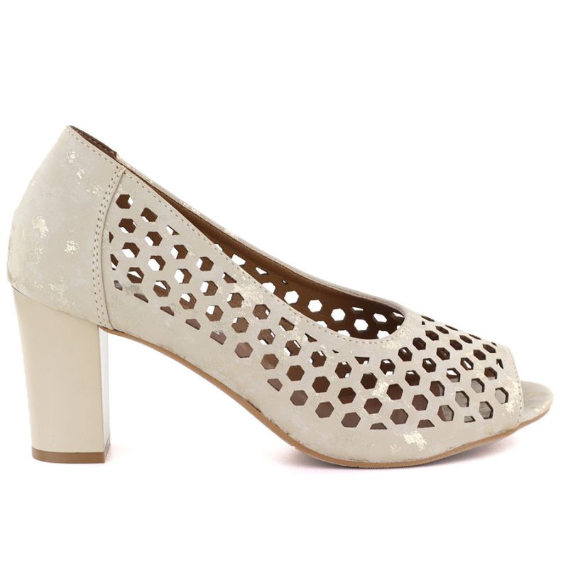 Beige open toe pumps with openwork heel, Jezzi ASA283-7 To be categorized Your Sports Performance