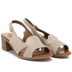 Beige Sergio Leone SK578-S women's leather block sandals LEONE