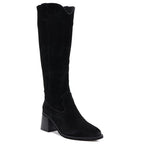 Women's leather cowboy boots with heels, suede, black, Vinceza 133103