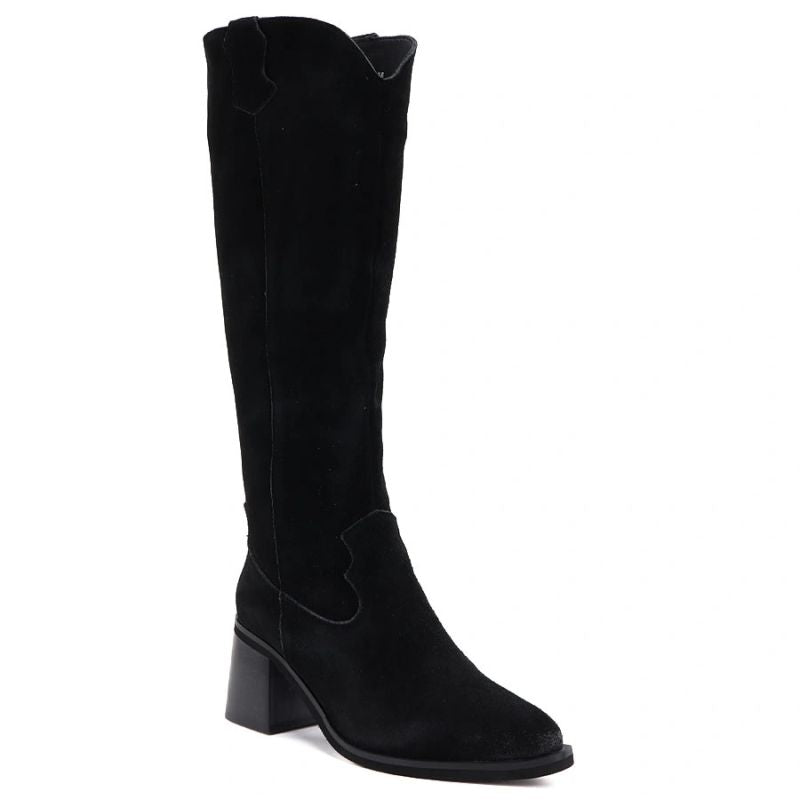 Women's leather cowboy boots with heels, suede, black, Vinceza 133103