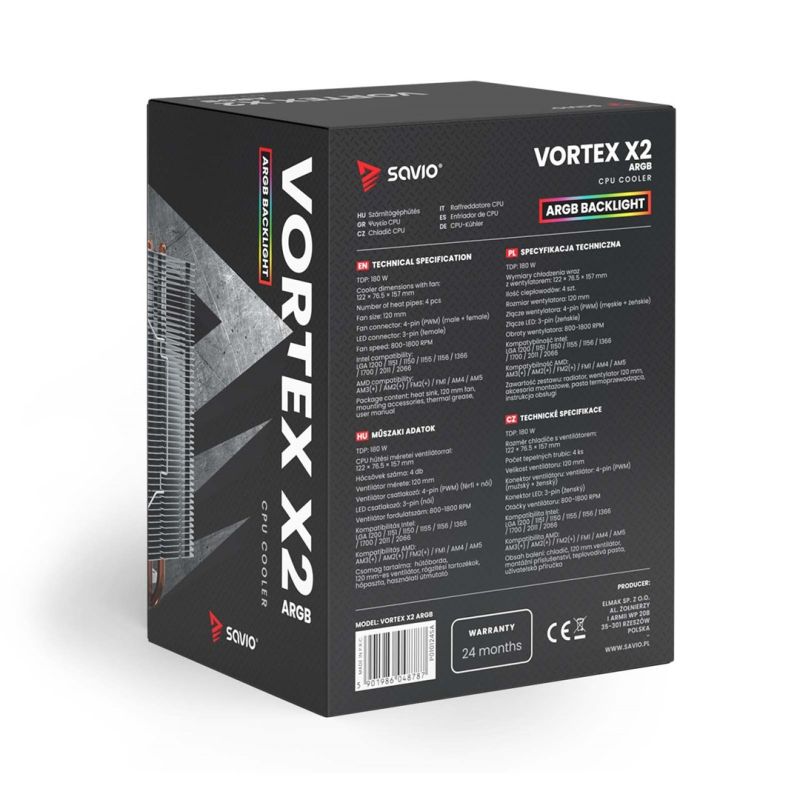 SAVIO VORTEX X2 ARGB CPU COOLER Chłodzenie/Chłodzenie CPU Your Sports Performance