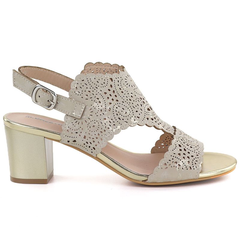 Women's openwork beige heeled sandals M.Daszyński MR1954-2 M. Daszyński