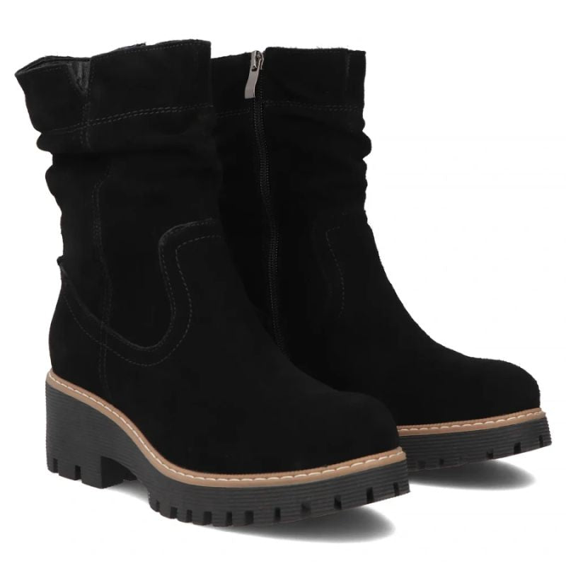 Women's leather ankle boots, ruffled, black, Filippo DBT6402