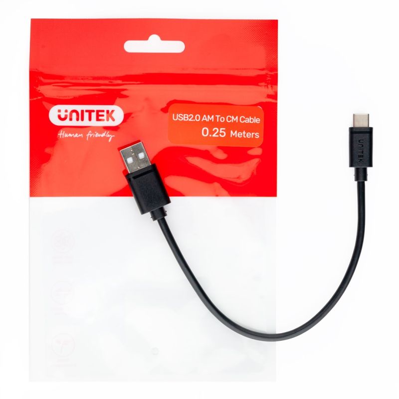 UNITEK USB CABLE USB-A - USB-C 25CM, Y-C480BK In preparation Your Sports Performance