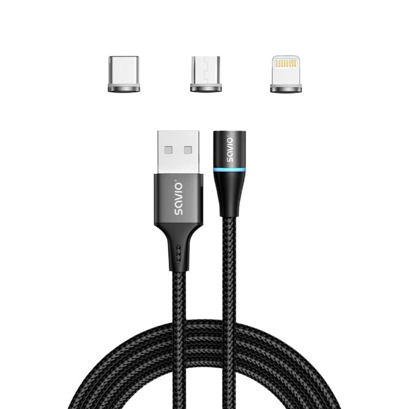 SAVIO MAGNETIC CABLE USB - USB TYPE C, MICRO AND LIGHTNING, 1M, BLACK CL-152 Kable i adaptery/Kable USB Your Sports Performance
