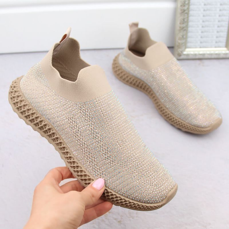 D&A W OLI257A beige slip-on sneakers with rhinestones Footwear/Lifestyle/S.Barski Your Sports Performance