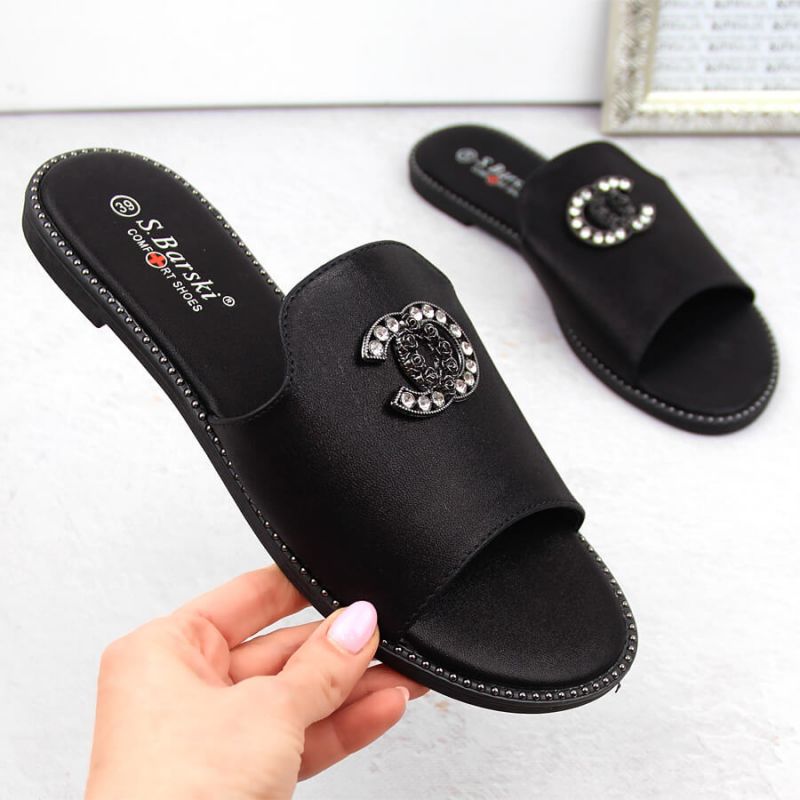 Comfortable flip-flops with rhinestones S.Barski W OLI258A, black Footwear/Lifestyle/S.Barski Your Sports Performance