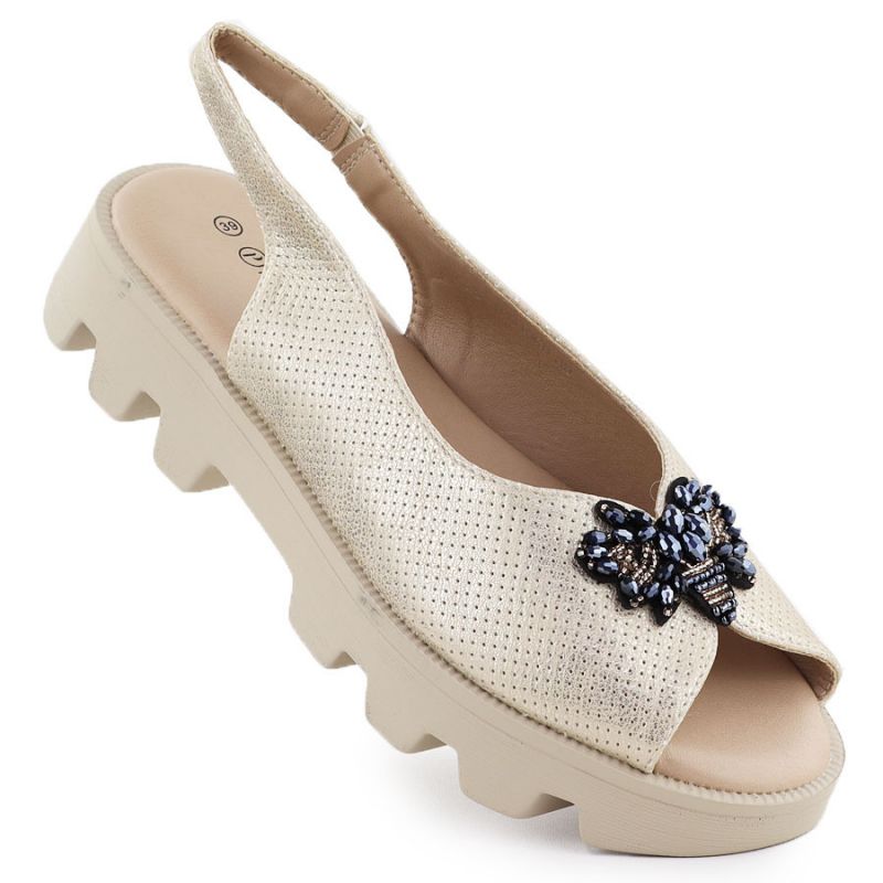 Women's perforated metallic gold platform sandals Potocki SZ12610 Footwear Your Sports Performance