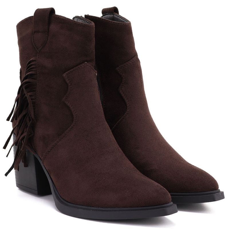 Women's insulated cowboy boots with fringes, chocolate M.Daszyński MR2520-1