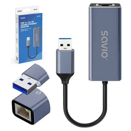 SAVIO ADAPTER USB-A - RJ-45 GIGABIT ETHERNET AK-83 Kable i adaptery/Adaptery, przejściówki Your Sports Performance