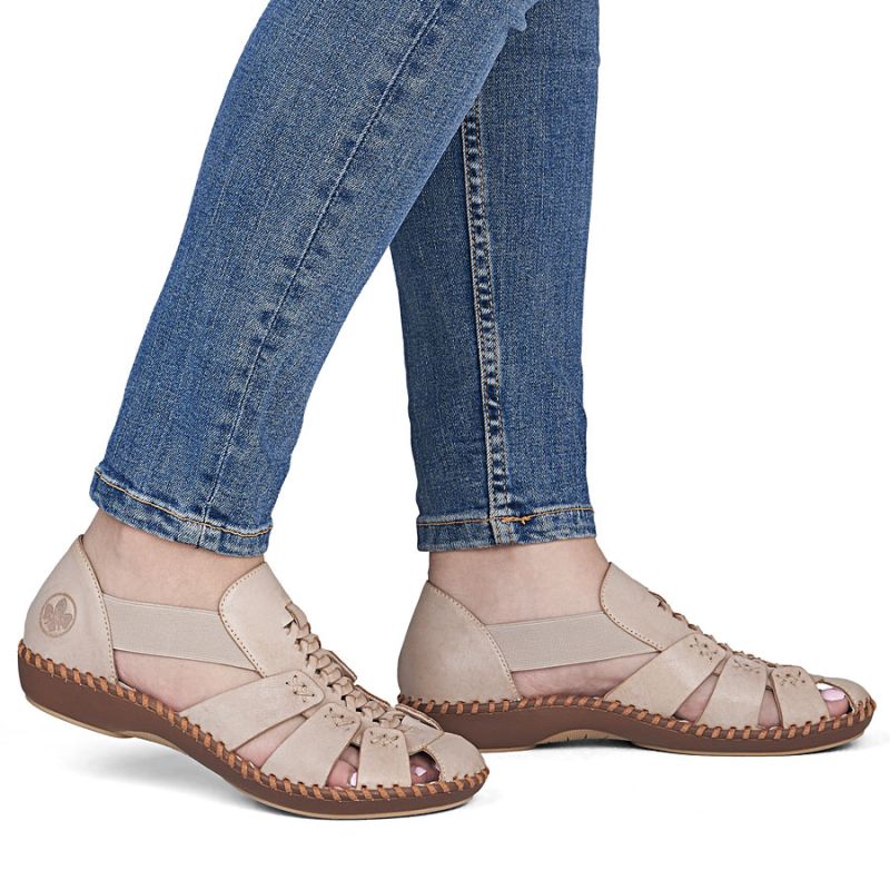 Beige women's leather sandals Rieker M1679-60 Rieker