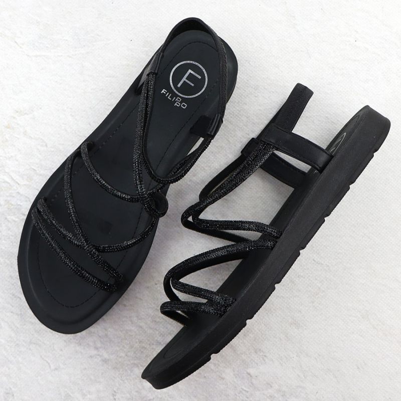 Women's Roman sandals with zircons, black Filippo DS6884 Footwear Your Sports Performance