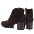 Women's leather ankle boots with a block heel, suede, chocolate, Cambell JE19473