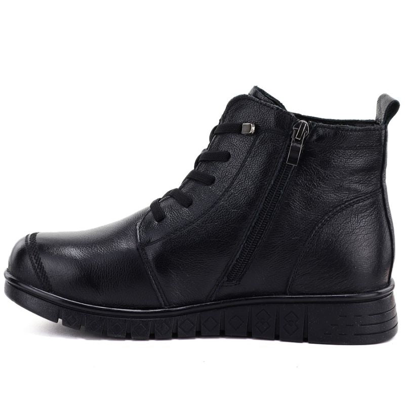 Women's comfortable leather ankle boots, black, Cambell RI15302